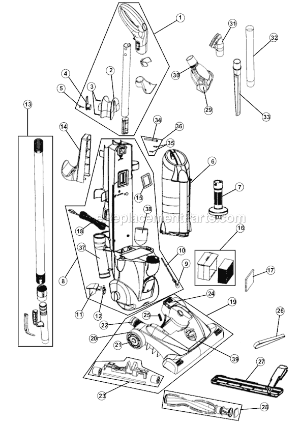 Page A Diagram and Parts List for M110020  Dirt Devil Upright Vacuum